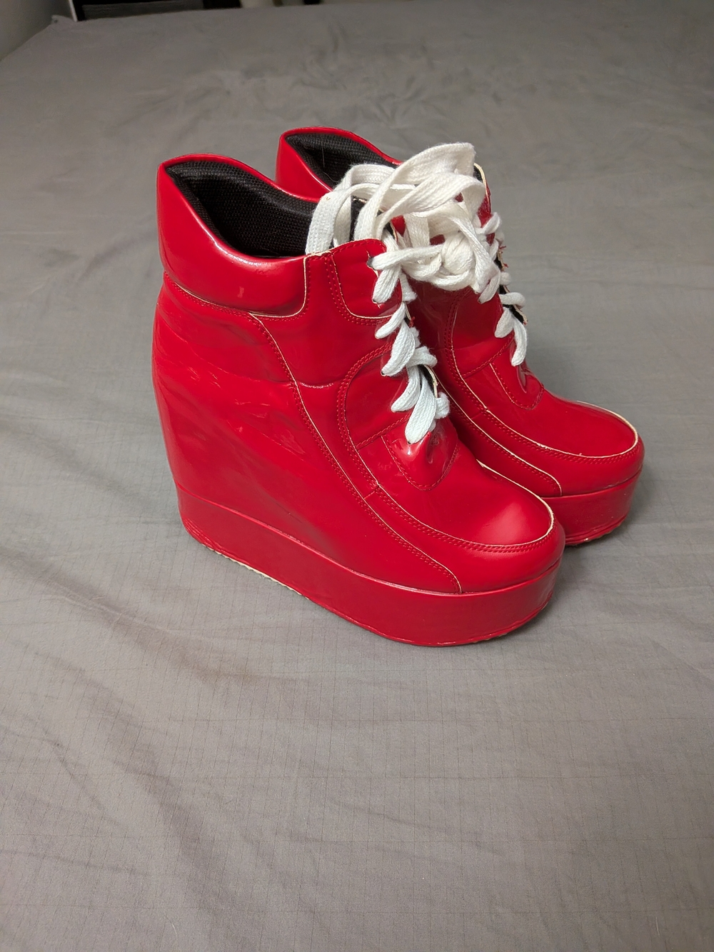 Getmorebeauty Red Patent Hidden Wedge Platform Sneakers Punk Rave Cosplay Sz 38